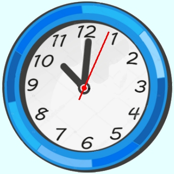 Blue clock showing 4 seconds past the minute